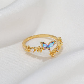 DAIIIBABYYY  -  New Ins Cute Gradient Butterfly Ring For Women Gold-plated Copper Colorful Adjustable Butterfly Rings Fashion Aesthetic Jewelry